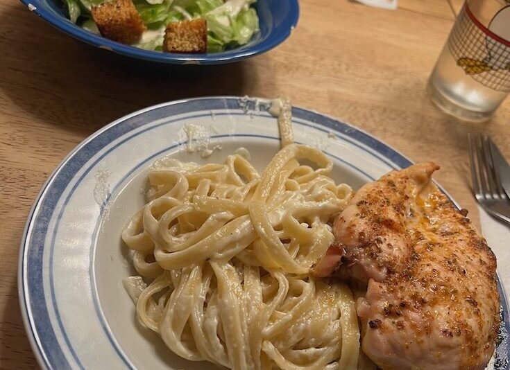 Cooking Fettuccine Alfredo and Baked Chicken
